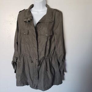 Art + Ephect Medium Olive Green Jacket Utility Pockets Full Zip Drawstring